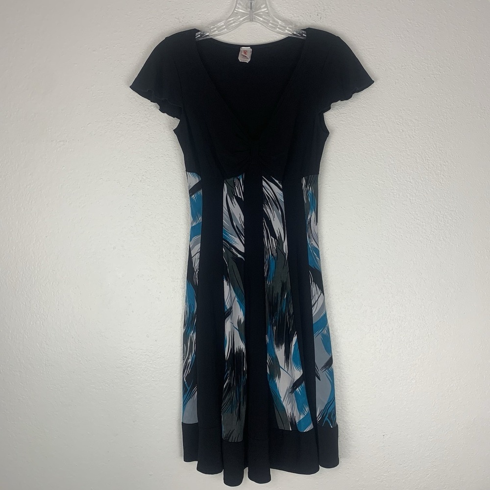 Vintage Y2K Dress Womens Medium Babydoll Stretch Flutter Sleeve 90s Empire Waist